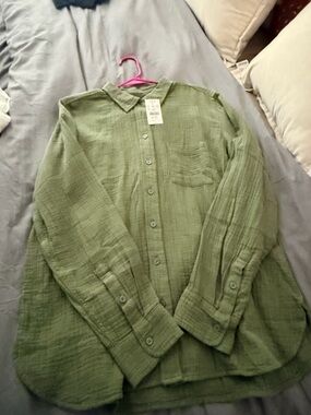 J.Crew Olive Green Textured Button-Down Shirt